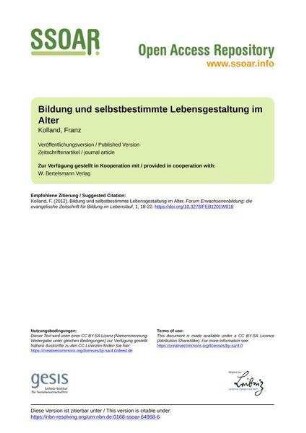 Bildung und selbstbestimmte Lebensgestaltung im Alter