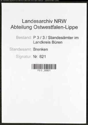 Sterberegister Standesamt Brenken