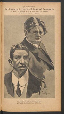 Los hombres de las exposiciones del Centenario: Mr. John E. D. Trask y Mr. C. E. Akers [...] - [Caricatura] : De mi guignol
