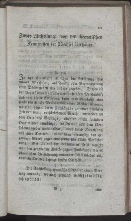 Zwote Abtheilung: von den theoretischen Kenntnissen der Wechsel überhaupt.