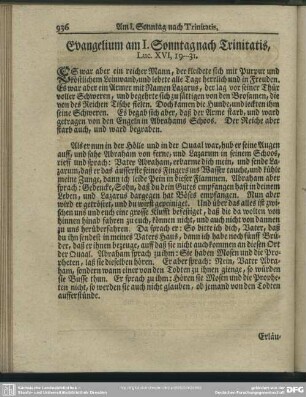 Evangelium am I. Sonntag nach Trinitatis, Luc. XVI, 19-31
