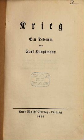 Krieg : ein Tedeum