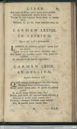 Carmen LXXVIII. In Lesbium