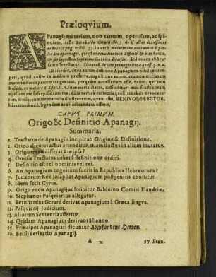 Capvt primvm. Origo & Definitio Apanagij.