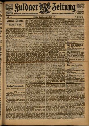 Erste Ausgabe vom Samstag, den 08. April 1905.
