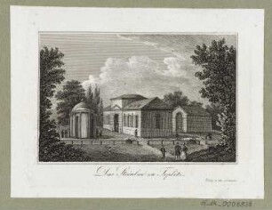 Ansicht vom Steinbad in Teplitz, Radierung, 1840 : Das Steinbad zu Teplitz. - Dresden : Otto u. Lehmann, [ca. 1840]. - 1 Kunstblatt : Radierung ; 10,3 x 6,8 cm