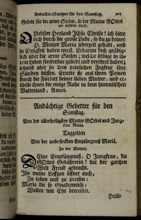 Andächtige Gebetter für den Samstag.