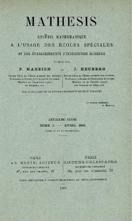 TOME I - AVRIL 1891.