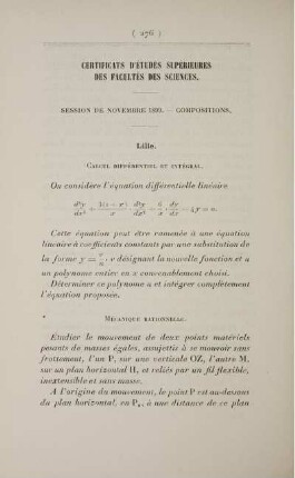 Certificats d'études supérieures des Facultés des Sciences. Session de novembre 1899. Compositions.