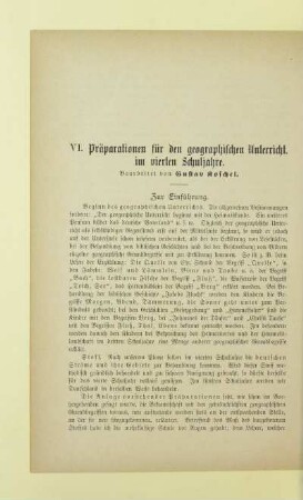 VI. Präparationen für den geographischen Unterricht im vierten Schuljahre