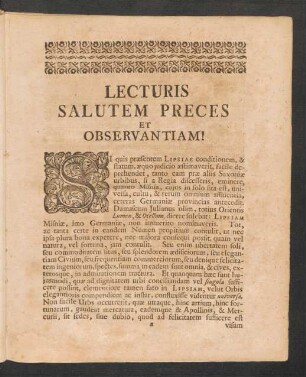 Lecturis Salutem Preces Et Observantiam!