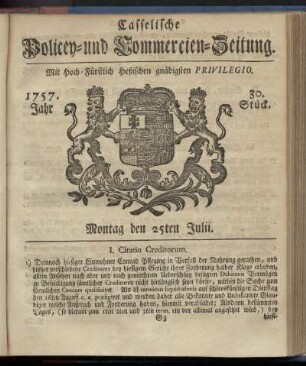 30. Stueck, Montag den 25ten Julii 1757