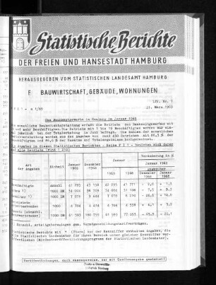 Das Bauhauptgewerbe in Hamburg im Januar 1969 : Lfd. Nr. 7