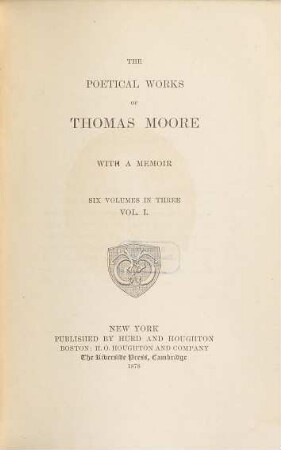 The poetical works of Thomas Moore : with a memoir : six volumes in three, 1