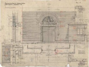 Bestelmeyer, German; München - Nymphenburg; Ev. Stephanuskirche - Hauptportal (Grundriss, Ansicht, Schnitte, Detail)