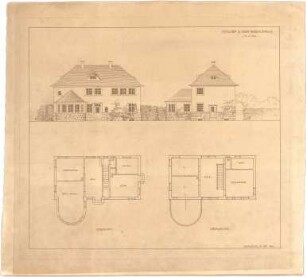 Billing, Hermann; Einfamilienhaus - Grundriss EG; Grundriss OG; Ansichten
