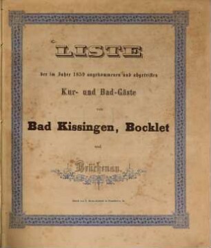 Kurliste von Bad Kissingen und Kissinger Bad-Anzeiger. 1859