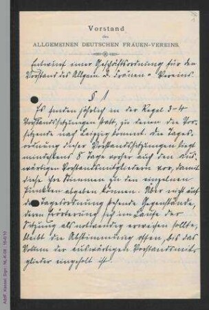 Entwurf einer Geschäftsordnung für den Vorstand des Allgemeinen deutschen Frauen-Vereins