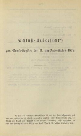 Schluß-Uebersicht zum Grund-Register Nr. II. am Jahresschluß 1872