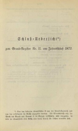 Schluß-Uebersicht zum Grund-Register Nr. II. am Jahresschluß 1872