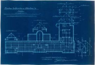 Collegium Bernhardinum, Attendorn: Grundriss und Querschnitte des Dachstuhls 1:100