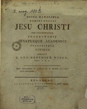 Sacra natalitia Domini nostri Jesu Christi : Inest commentatio de versionis N. T. Syriacae usu critico caute instituendo
