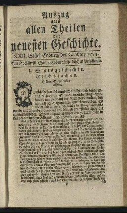 XXII. Stück. Coburg, den 30. May. 1753.