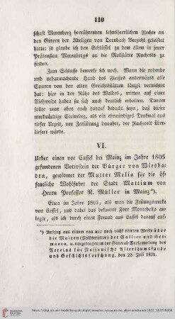 2: Ueber einen vor Cassel bei Mainz im Jahre 1805 gefundenen Votivstein der Bürger von Wiesbaden, gewidmet der Mutter Melia für die öffentliche Wohlfahrt der Stadt Mattium