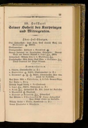 III. Hofstaat Seiner Hoheit des Kurprinzen und Mitregenten.