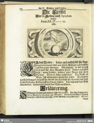 Die Epistel Am III. Son[n]tag nach Epiphan lautet Rom. XII. 17.-22.