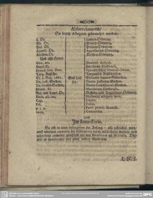 Abbreviaturen, So beym Allegatis gebrauchet worden