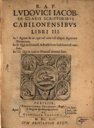 De claris scriptoribus Cabilonensibus : Libri III