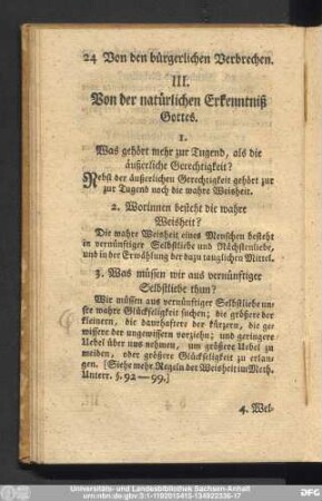 III. Von der natürlichen Erkenntniß Gottes.