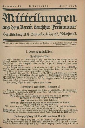 Nummer 14. 3. Jahrgang. März 1925.