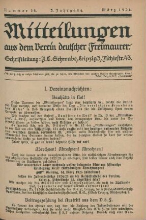 Nummer 14. 3. Jahrgang. März 1925.