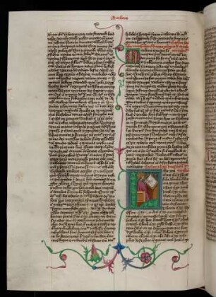 Historisierte Initiale (Matthäus-Evangelium): L(iber generationis): Evangelist Matthäus am Schreibpult