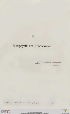 C. Metaphysik des Unbewussten