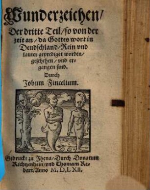 Wunderzeichen : Warhafftige Beschreibung vnd gründlich verzeichnus schrecklicher Wunderzeichen vnd geschichten, die von dem Jar an M.D.XVII. biß auff yetziges Jar M.D.LVI. geschehen vnd ergangen sind nach der Jarzal, 3