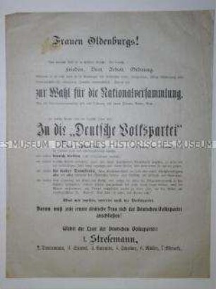 Flugblatt der Deutschen Volkspartei zu den Wahlen zur Nationalversammlung 1919
