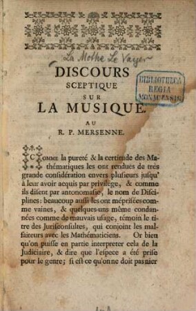 Discours sceptique sur la musique