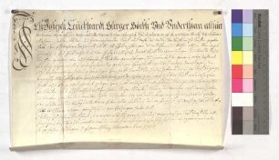 Kaufbrief von Joseph Leuckhardt, Bürger und Untertan zu Söflingen, gegen Johann Willi, Bürger und Untertan und des Gerichts zu Söflingen, um 1/2 Jauchert Acker für 103 Gulden.