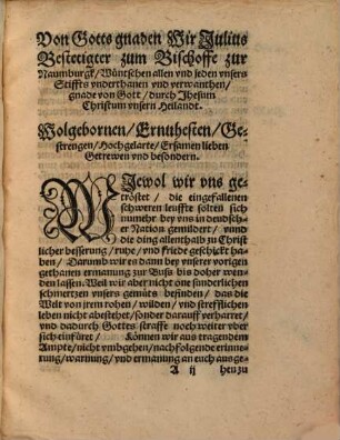Christliche erinnerung und ermanung Herrn Julij Bischoffen zur Naumburgk An sein Volck