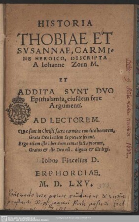 Historia Thobiae et Susannae, carmine heroico