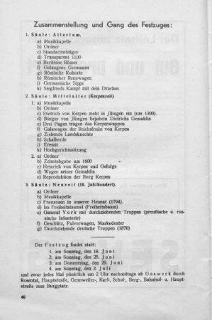 Zusammenstellung und Gang des Festzuges.