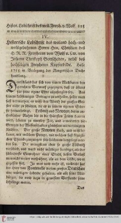 2: [Rezension von: Johann Christoph Gottscheden, Historische Lobschrift des weiland hoch- und wohlgebornen Herrn Hrn. Christian des H.R.R. Freyherrn von Wolf. Halle, 1755]