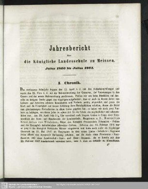 Jahresbericht über die Königliche Landesschule zu Meissen, Julius 1860 bis Julius 1861