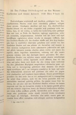 22. Das Fuldaer Stiftskapitel an den Mainzer Kurfürsten und dessen Antwort. 1630 März 9 bezw. 14.
