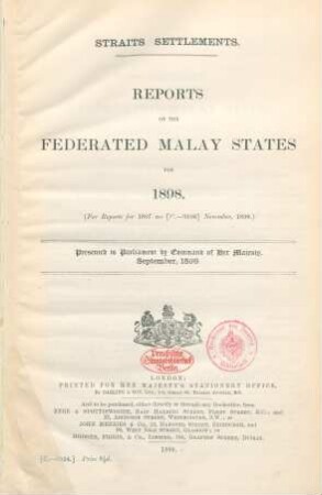1898: Reports on the Federated Malay States
