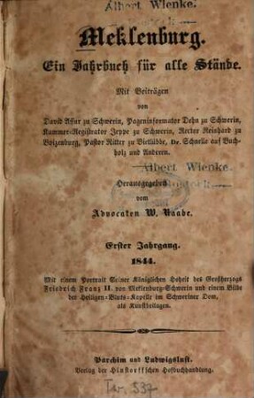 Meklenburg : ein Jahrbuch für alle Stände. 1. 1844
