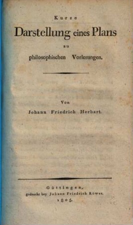 Kurze Darstellung eines Plans zu philosophischen Vorlesungen